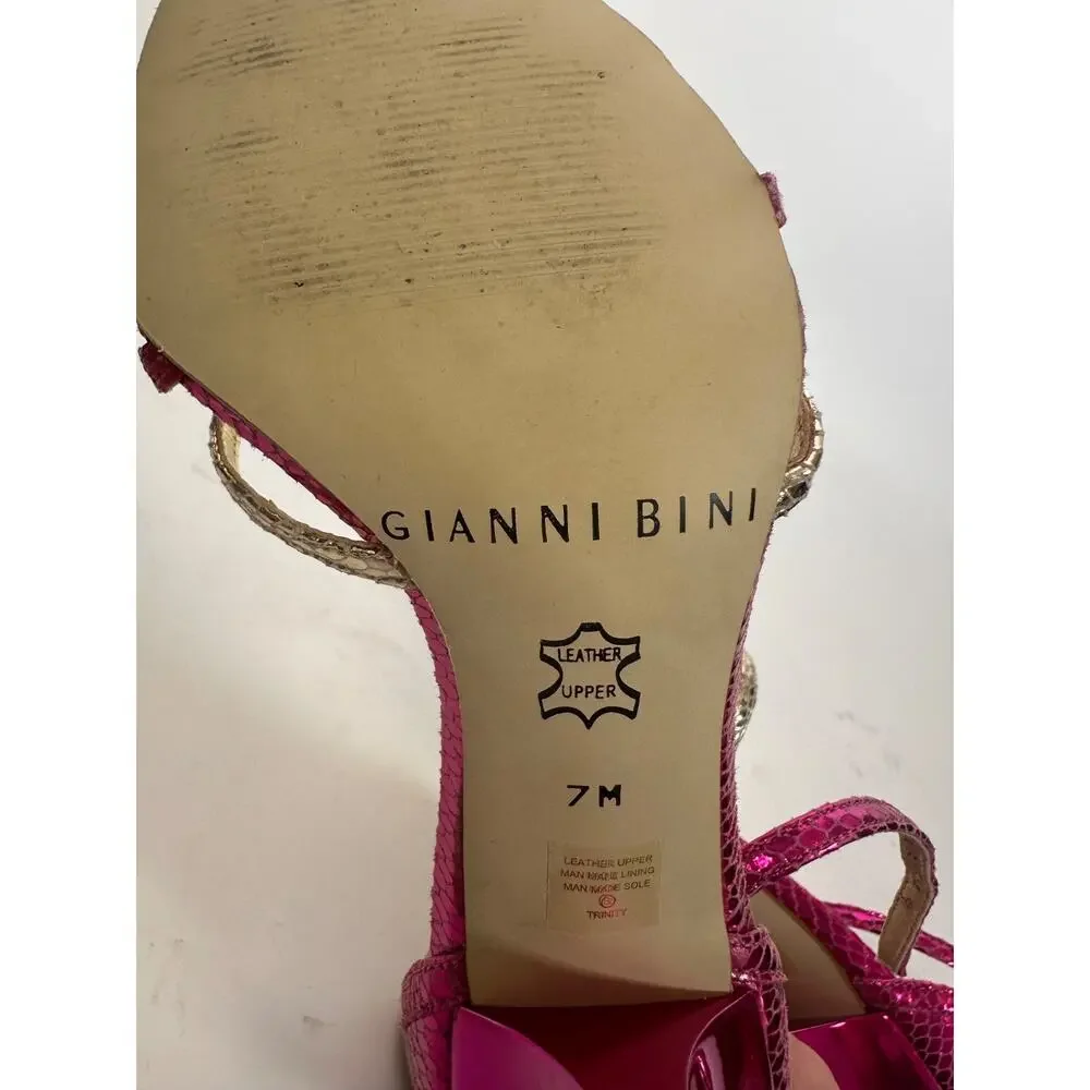 Gianni Bini Fuchsia Metallic Sandals Size 7 Snake Embossed Stiletto Heels